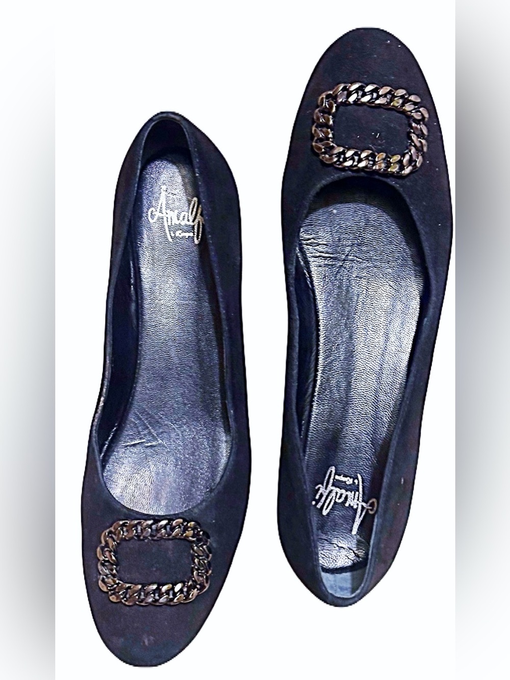 Amalfi Black Chain-Trim Suede Womens Flats